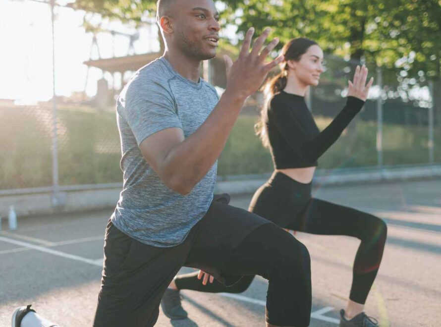 Man and woman exercising