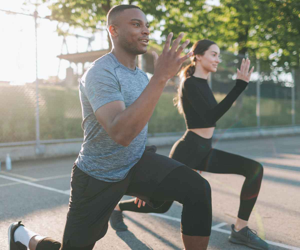 Man and woman exercising